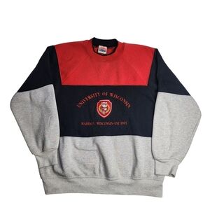 Nutmeg Mills Wisconsin‎ Badgers 3 Tone Sweatshirt Crewneck Crest Logo Size Large
